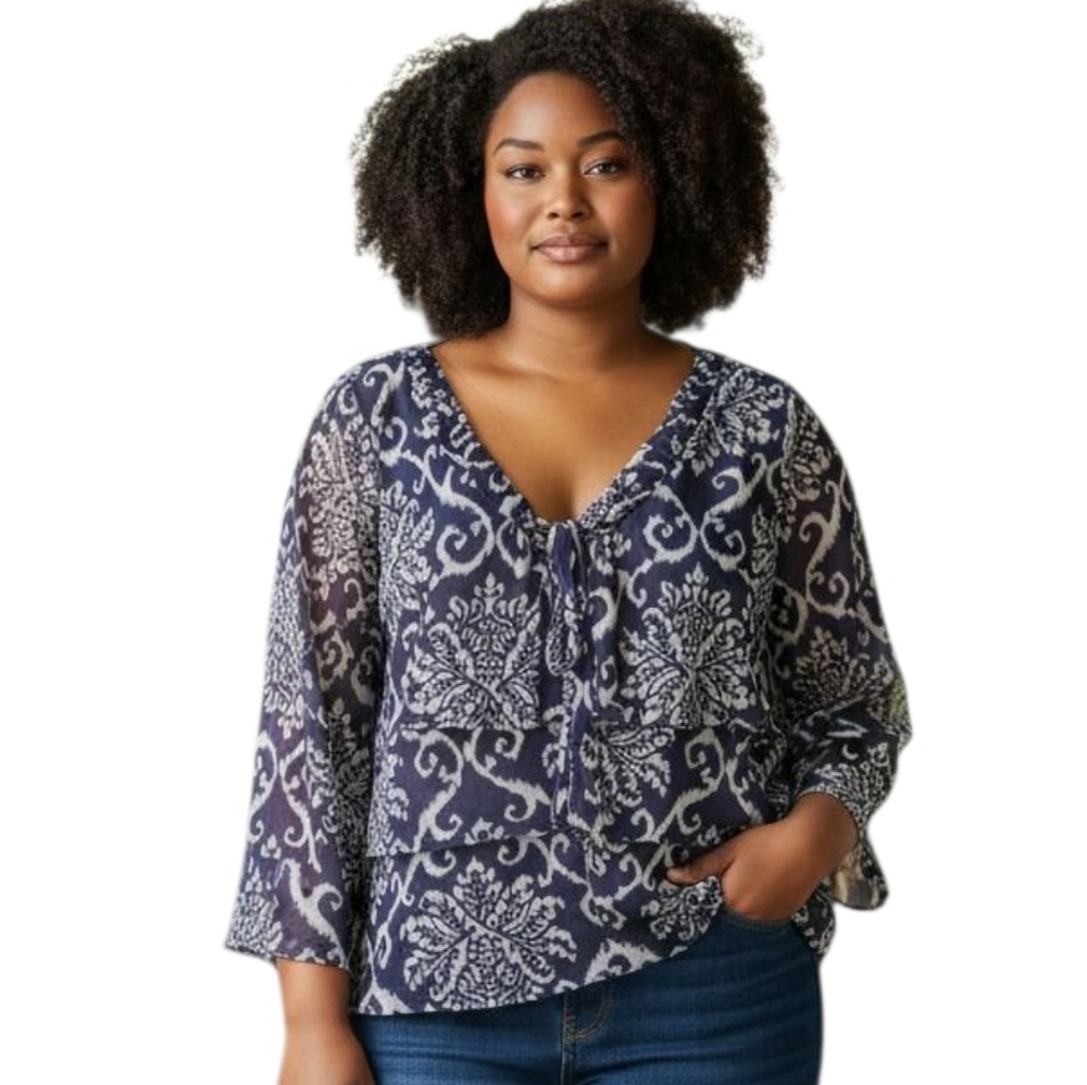 Sweet Pea by Stacy Frati Gray Ruffle Top. 2X